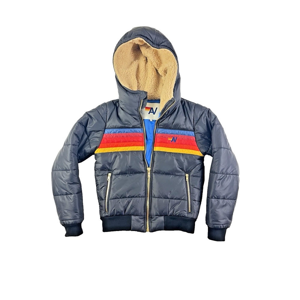 Aviator Nation 5 Stripe Puffer Jacket Black XS Women's Ski Coat